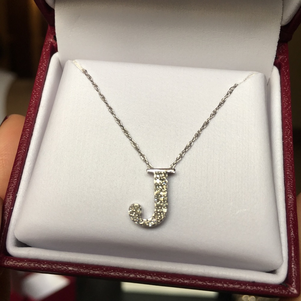 Helzberg J Pendant Necklace 10k In White Gold